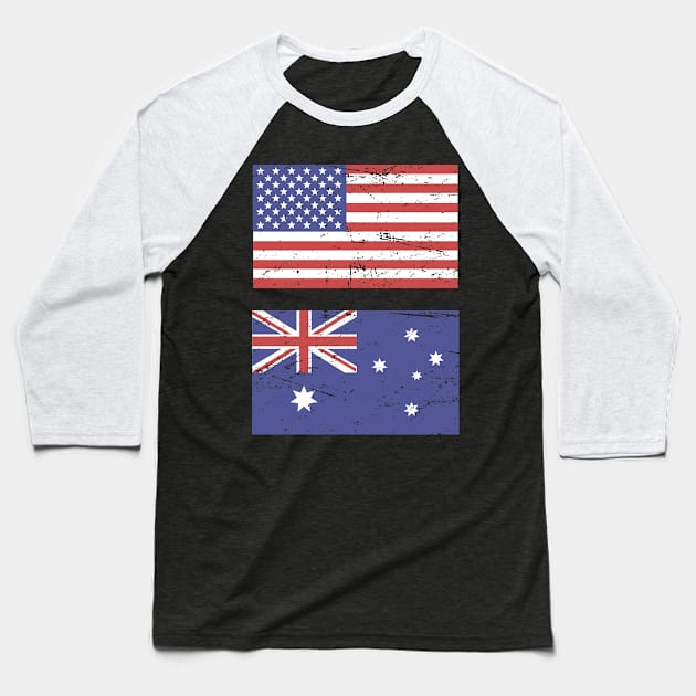 United States Flag & Australia Flag Baseball T-Shirt by MeatMan